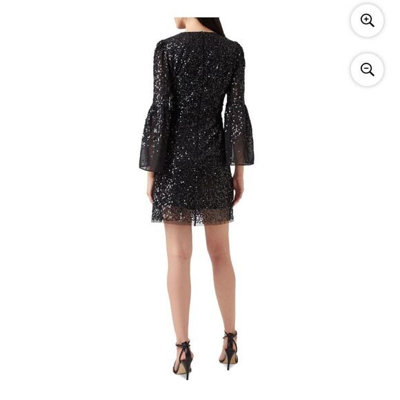 CELLIENNE SEQUINED PLUNGING COCKTAIL AND PARTY DRESS belle sleeve - Picture 3 of 11